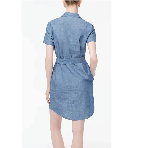 J Crew Factory Chambray Denim Button Front Belted Short Sleeve Dress Size 6 - Picture 4 of 4